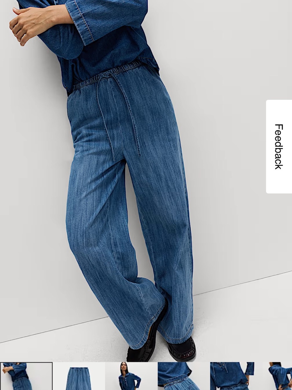 Marks & Spencer Cotton Rich Drawstring Wide Leg Trousers